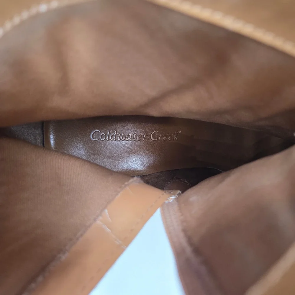 Coldwater Creek Tan Leather Square Toe Ankle Boots‎ Western Piping 10M